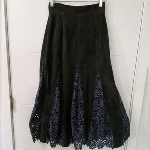Vintage Mac Douglas Paris Suede Leather Maxi Skirt Size 38